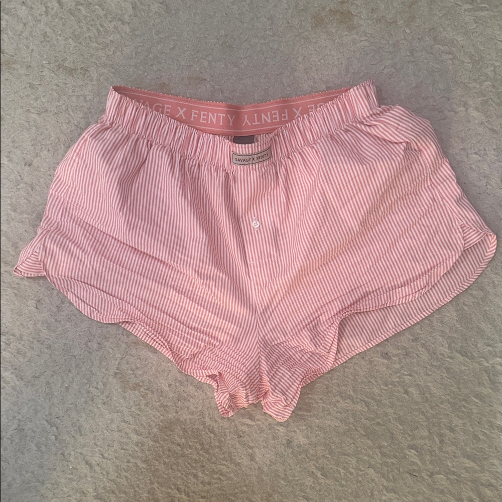 Fenty Pink and White Striped High-Waist Boxer Style Lounge Shorts